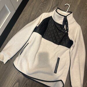 Quilted Snap Pullover – Cream & Black